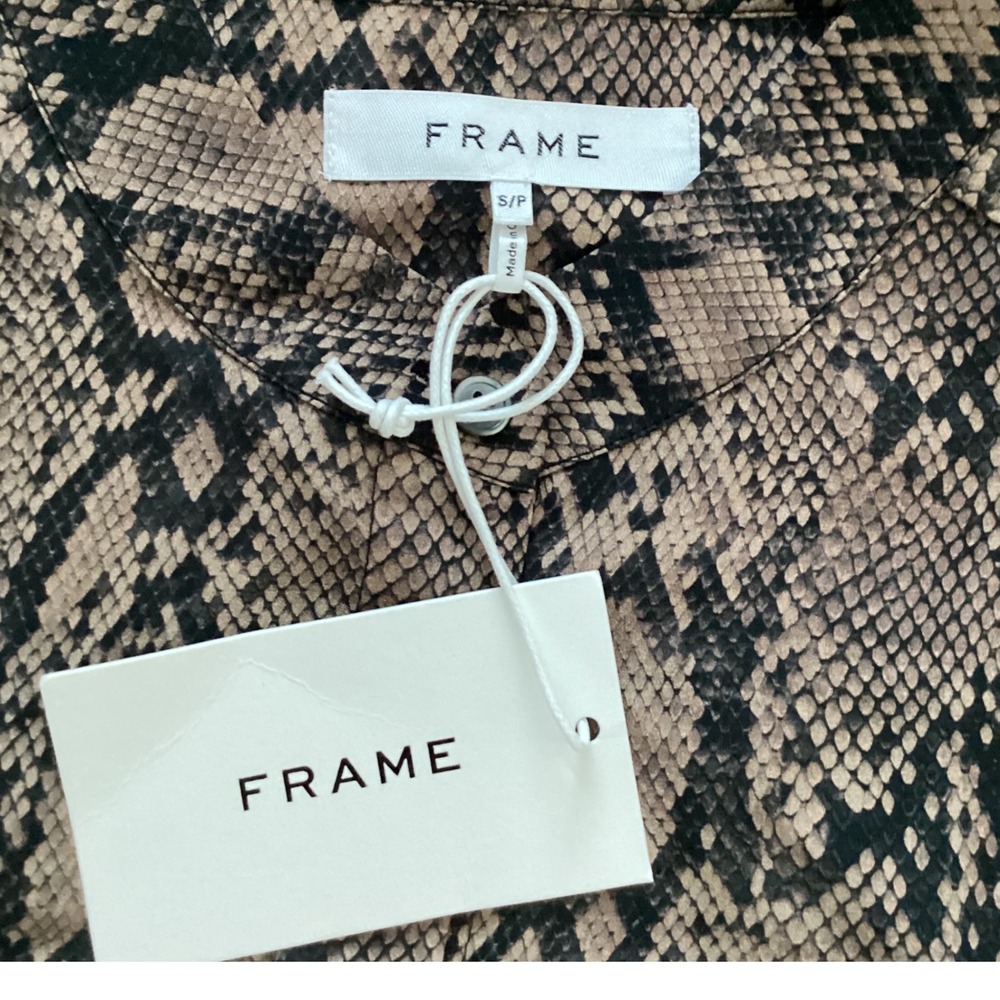 FRAME Black Snake Print Silk Button Down Shirt Top Blouse‎ S P - Picture 3 of 7